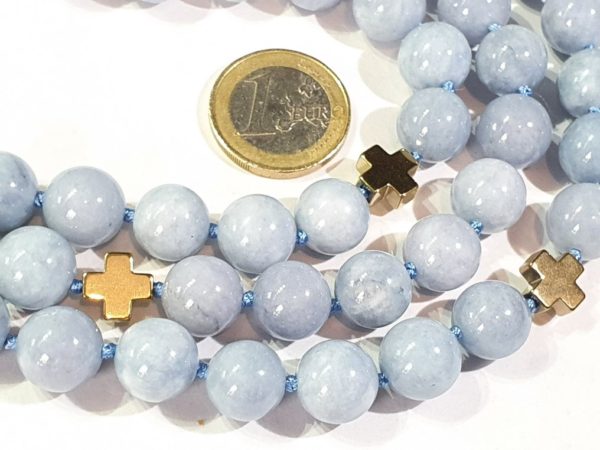 Aquamarine (12mm) necklaceA spectacular long necklace of gold plated hematite Greek crosses (protection & balance) and large aquamarines of the highest quality - Image 16