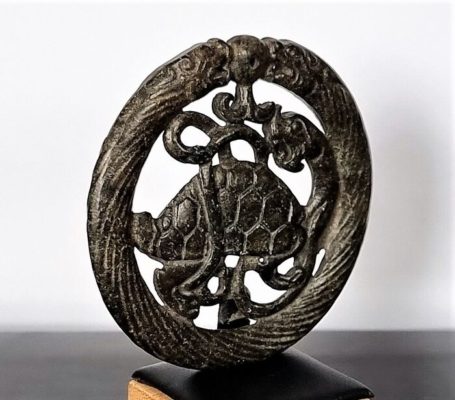 Amulet - Disc Bi - Dragon associated with the Black Turtle - (Xuan wu, 玄武) - Energy Taoist - Symbol of spirituality and longevity - Tourmaline - 35.9 g