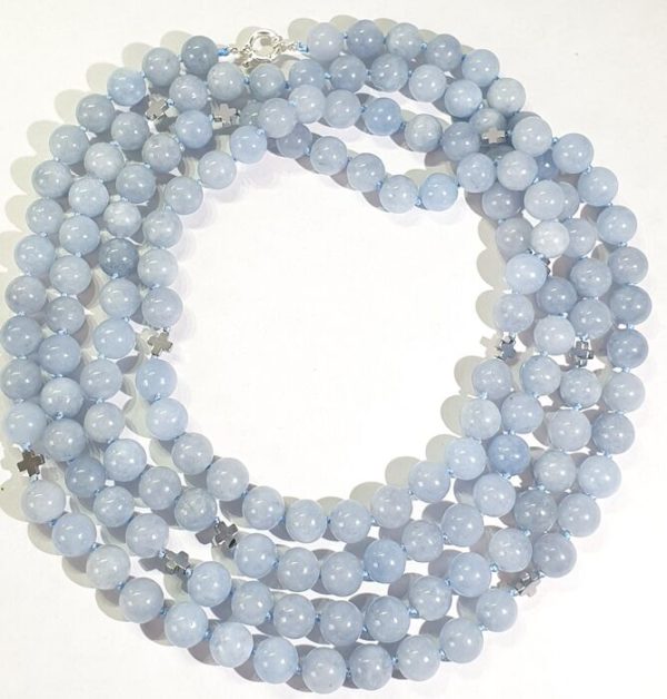 Aquamarine necklace with Greek crosses (protection & balance) - hematite - 925 silver brooch - Image 5