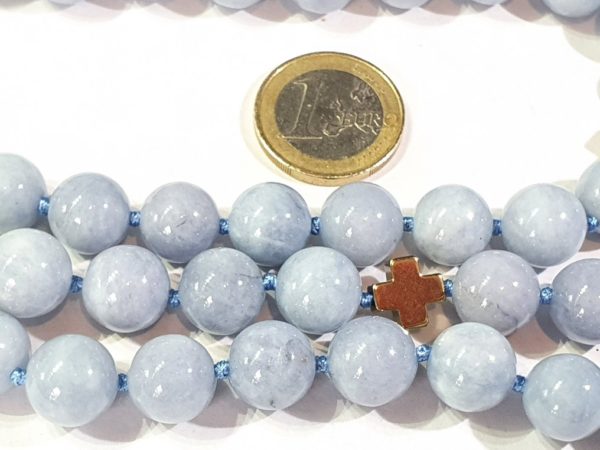 Aquamarine (12mm) necklaceA spectacular long necklace of gold plated hematite Greek crosses (protection & balance) and large aquamarines of the highest quality - Image 8