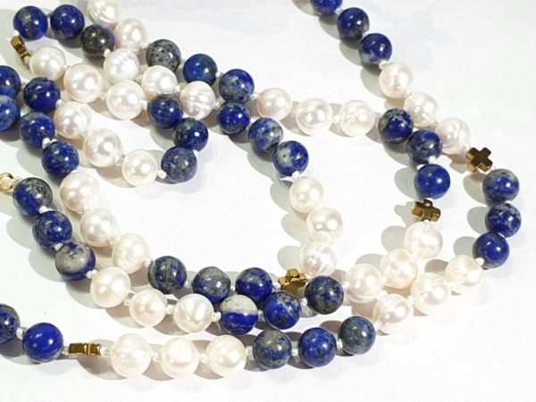 Beautiful natural lapis lazuli and freshwater pearls - AAAA - with Greek crosses - Image 5