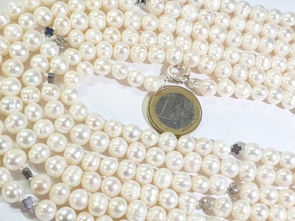 Freshwater pearl necklace and bracelet with Greek crosses (protection & balance) (2) - hematite - 925 silver brooch - Image 15