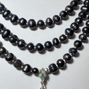 Exclusive SET from Natural Black Pearl and Ethiopian Opal - Greek crosses from Hematite (protection and balance) . Sterling Silver 925. -