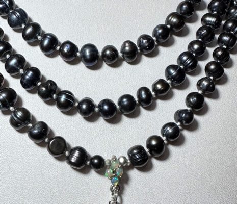 Exclusive SET from Natural Black Pearl and Ethiopian Opal - Greek crosses from Hematite (protection and balance) . Sterling Silver 925. -