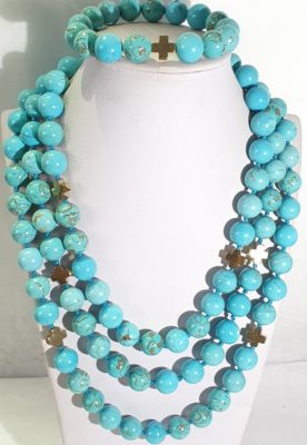 Giant turquoisenite  necklace & bracelet (2) - hematite - gold plated 925 brooch -