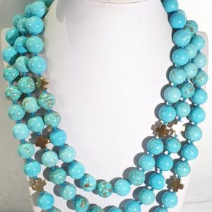 Giant turquoisenite  necklace & bracelet (2) - hematite - gold plated 925 brooch -