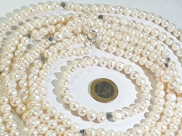 Freshwater pearl necklace and bracelet with Greek crosses (protection & balance) (2) - hematite - 925 silver brooch - Image 5
