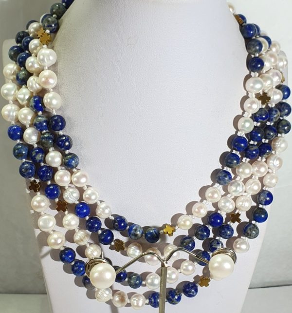 Beautiful natural lapis lazuli and freshwater pearls - AAAA - with Greek crosses - Image 9