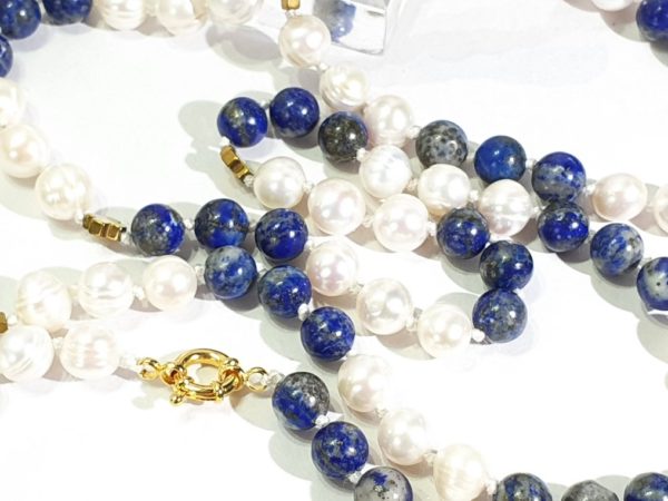Beautiful natural lapis lazuli and freshwater pearls - AAAA - with Greek crosses - Image 10