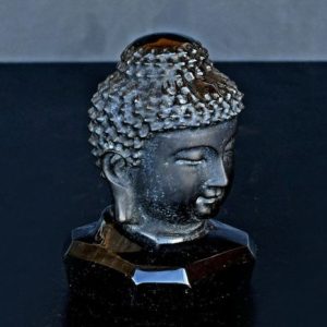 Fine detail Obsidian Buddha huvud with Gold shades- 9.6×6.3×6.1 cm - 411 g