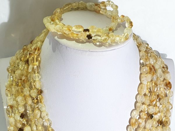 Beautiful citrine and Greek crosses -- necklace and 2 bracelets (3) - hematite - 925 silver gold plated brooch - Image 26