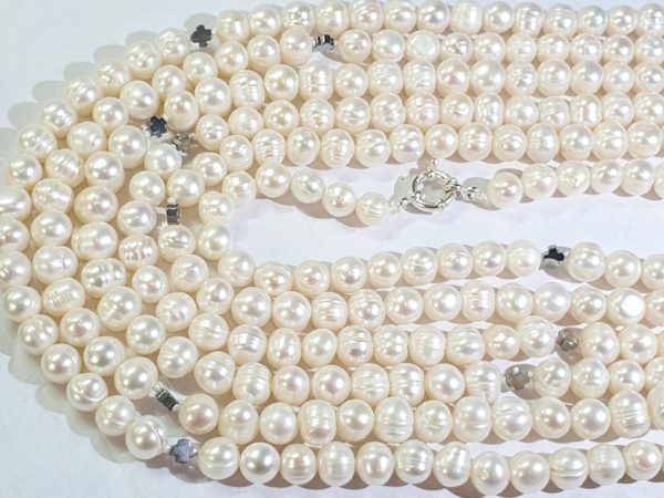 Freshwater pearl necklace and bracelet with Greek crosses (protection & balance) (2) - hematite - 925 silver brooch - Image 19