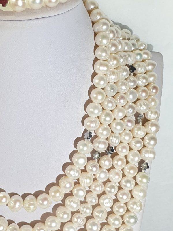 Freshwater pearl necklace and bracelet with Greek crosses (protection & balance) (2) - hematite - 925 silver brooch - Image 17