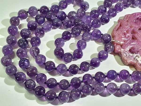 Amethyst & agate - mala meditation necklace - 925 silver brooch - Dragon and Phoenix - symbol of fidelity & marital love - Image 3