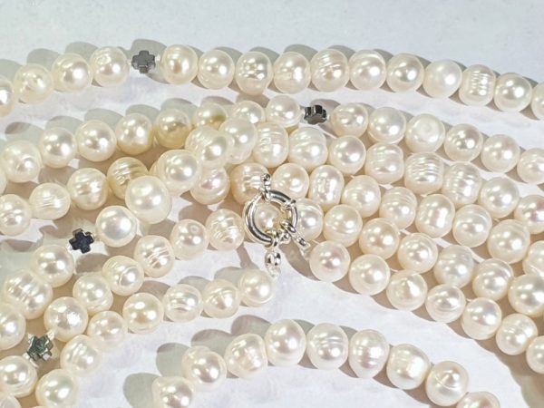 Freshwater pearl necklace and bracelet with Greek crosses (protection & balance) (2) - hematite - 925 silver brooch - Image 33