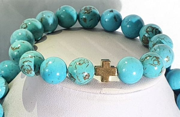 Giant turquoisenite  necklace & bracelet (2) - hematite - gold plated 925 brooch - - Image 6